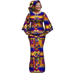 Ankara Print Long Sleeve Top & Skirt Set with Headwrap W250170
