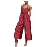 African Print Sleeveless Halter Wide Leg Cotton Jumpsuit W250197