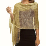 Gold & Silver Shimmer Lace Tassel Evening Shawl Scarf for Women W250173