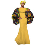 African Print Maxi Dress with Bold Sleeves and Luxe Detailing W250230