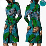 African Ankara Batik Print Cotton Trench Coat for Women W250211